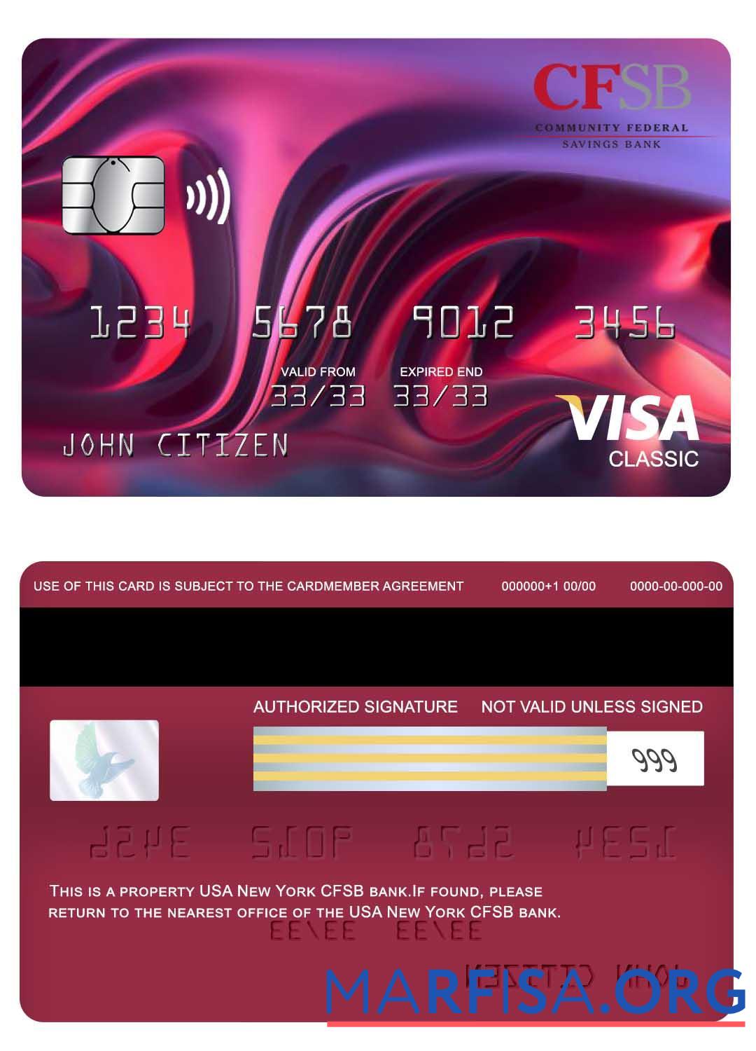 Realistic USA New York CFSB bank visa classic card template